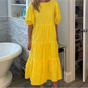 Cia. Maritima Bright Yellow Puff Sleeve Midi Dress